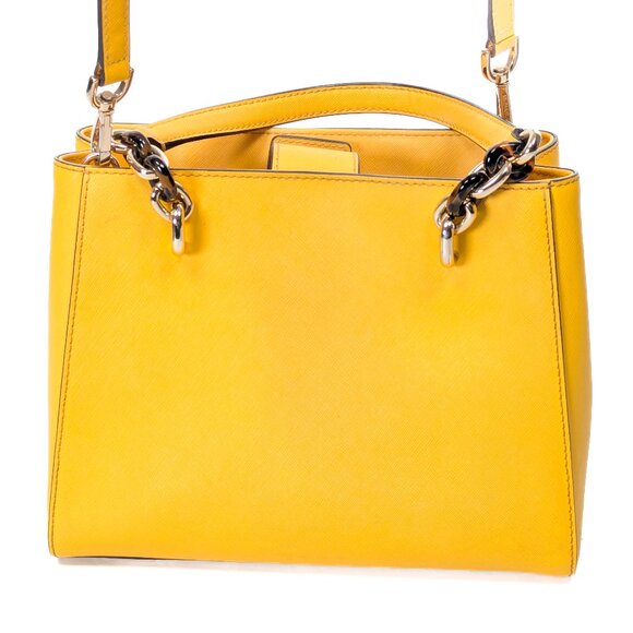 MK MICHAEL KORS Saffiano Leather Satchel Shoulder Strap Bag Yellow - Picture 5 of 16